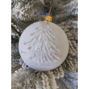 Новогодний шар в бархате "Елочка" 80мм серый, цена за набор 4 шт